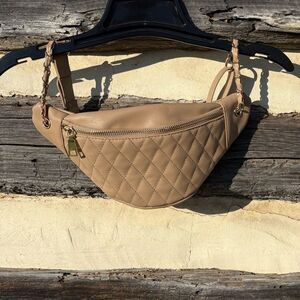 bebe Quilted Tan Crossbody Bag